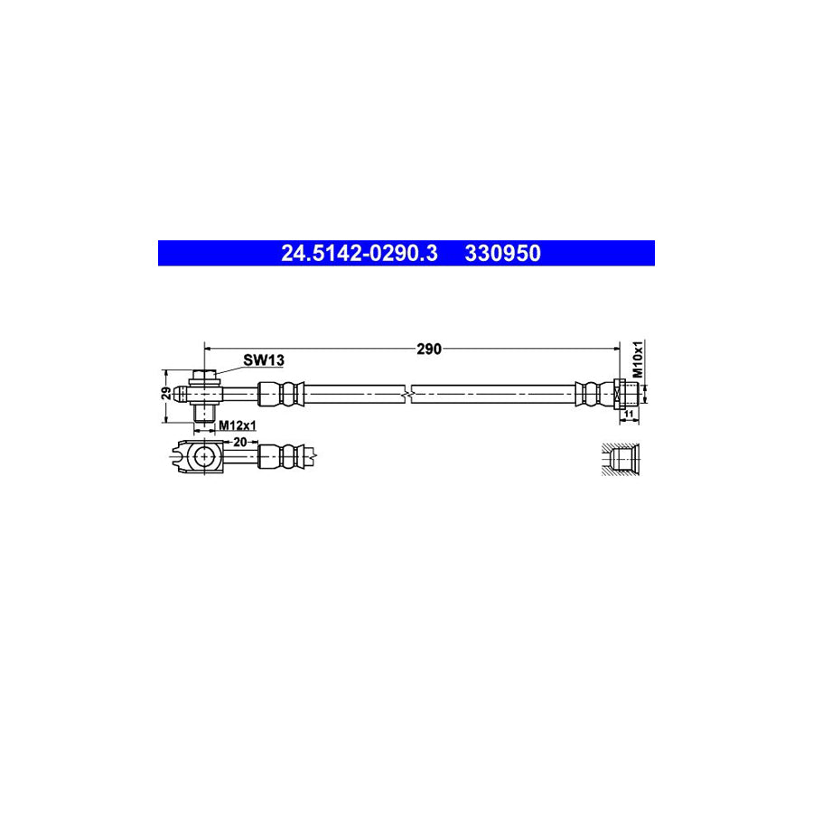 ATE 24 5142 0290 3 Brake Hose for VW PASSAT 290Mm M10X1