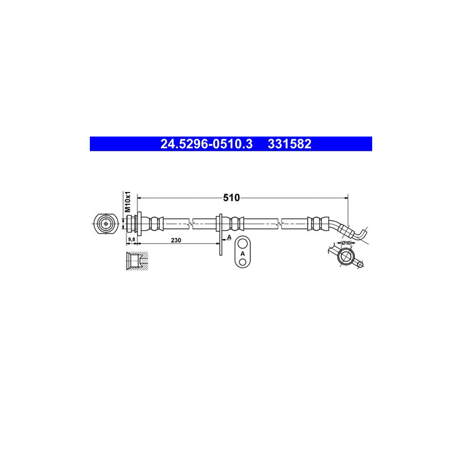 ATE 24 5296 0510 3 Brake Hose 510Mm M10X1