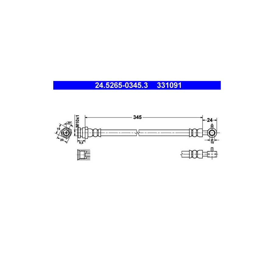 ATE 24 5265 0345 3 Brake Hose for MAZDA MX 5 II NB 345Mm M10X1