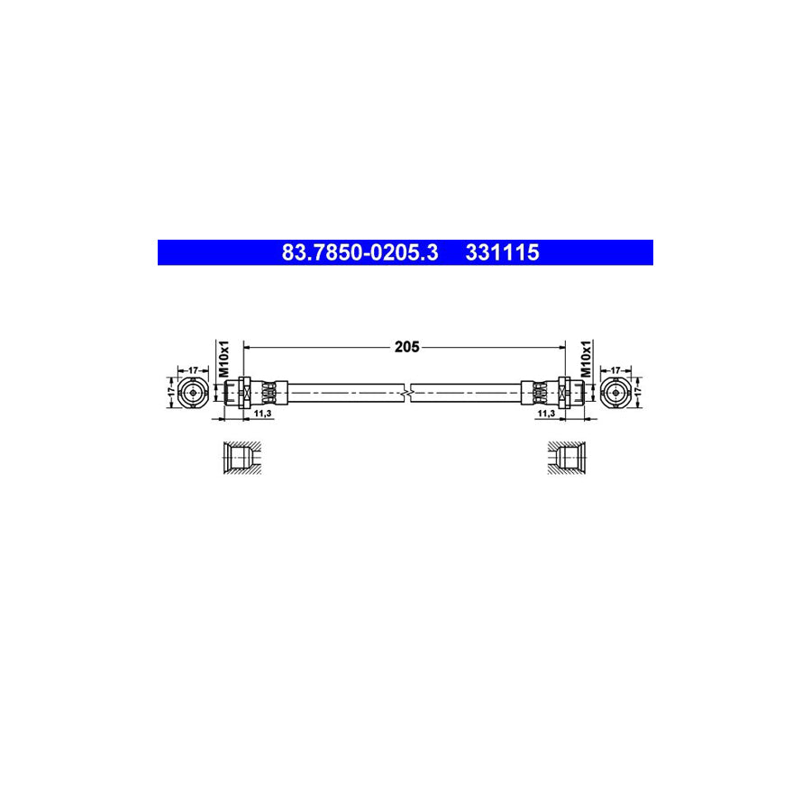 ATE 83 7850 0205 3 Brake Hose 205Mm