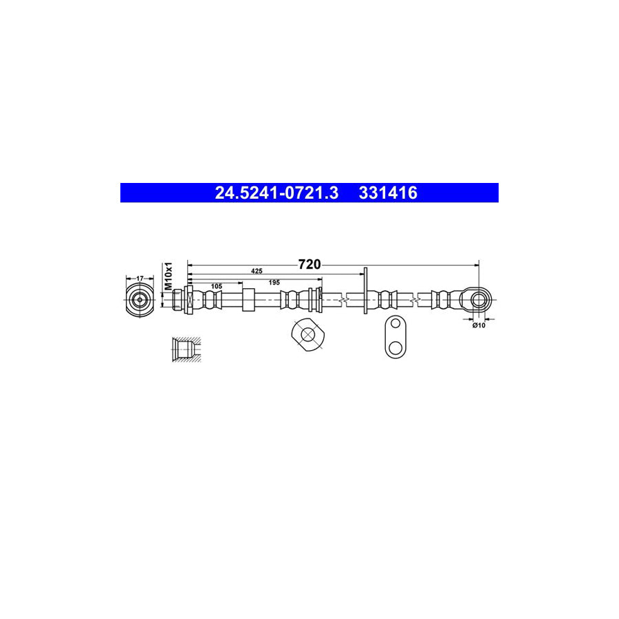 ATE 24 5241 0721 3 Brake Hose 720Mm M10X1