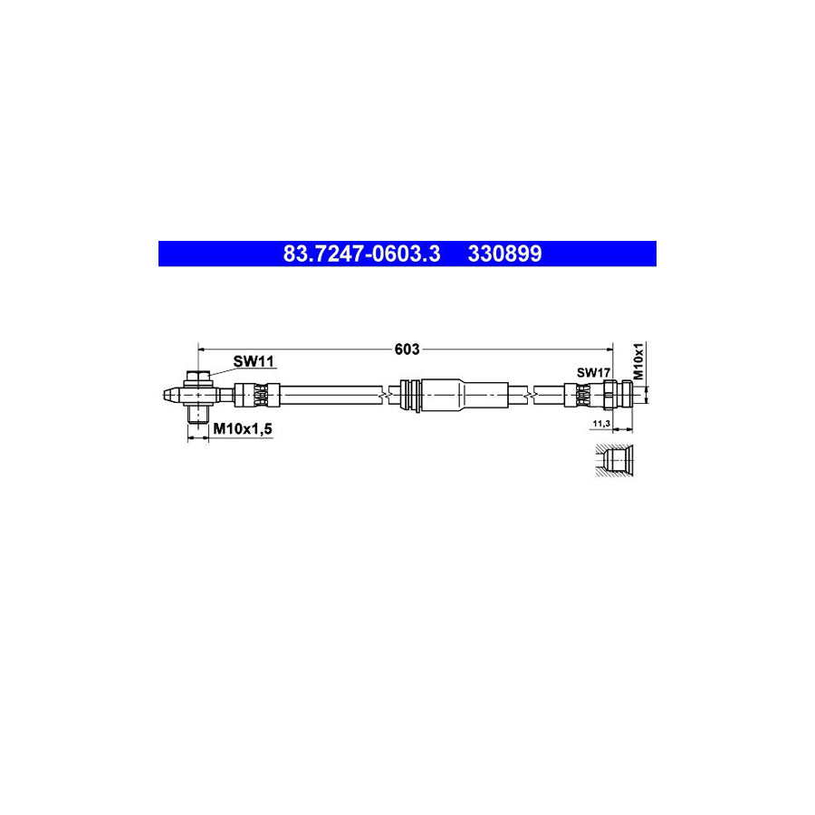 ATE 83 7247 0603 3 Brake Hose for VW PASSAT 603Mm M10X1