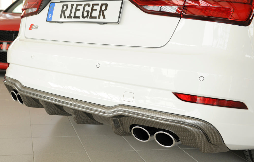 Rieger 00099615 Audi 8V S3 Rear Diffuser for Original Twin Tailpipe Left & Right - Carbon-Look