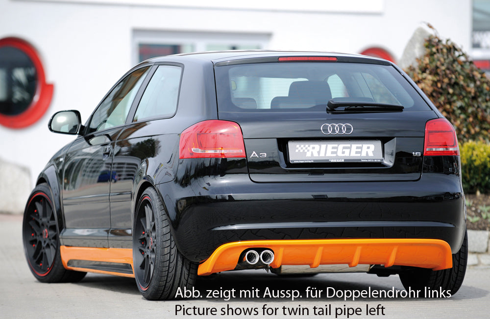 Rieger 00056774 Audi 8P A3 Rear Diffuser for Original Tailpipe Left - Matte Black