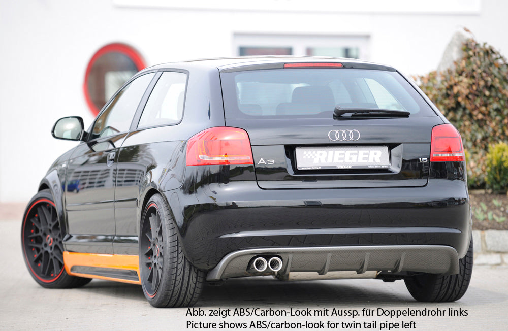 Rieger 00056767 Audi 8P A3 Rear Diffuser for Twin Tailpipe Left & Right - Matte Black