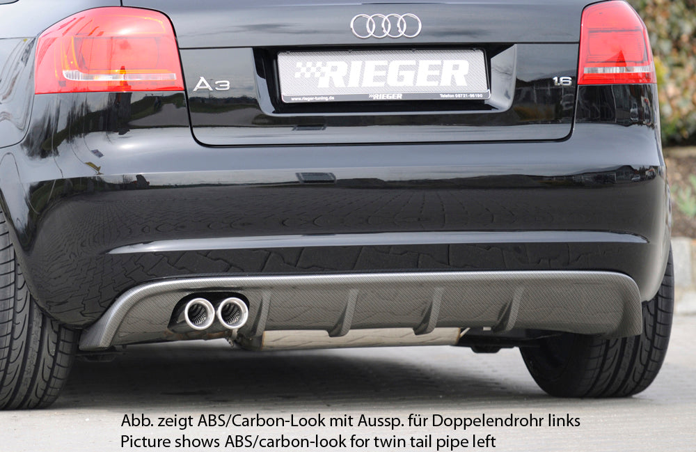 Rieger 00056767 Audi 8P A3 Rear Diffuser for Twin Tailpipe Left & Right - Matte Black