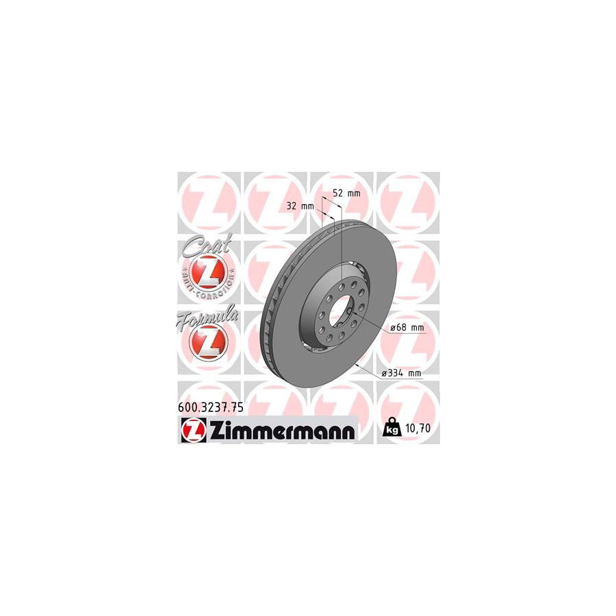 ZIMmERMANN FORMULA Z COAT Z 600 3237 75 Brake Disc for VW PASSAT Two piece brake disc Vented Coated Alloyed High carbon