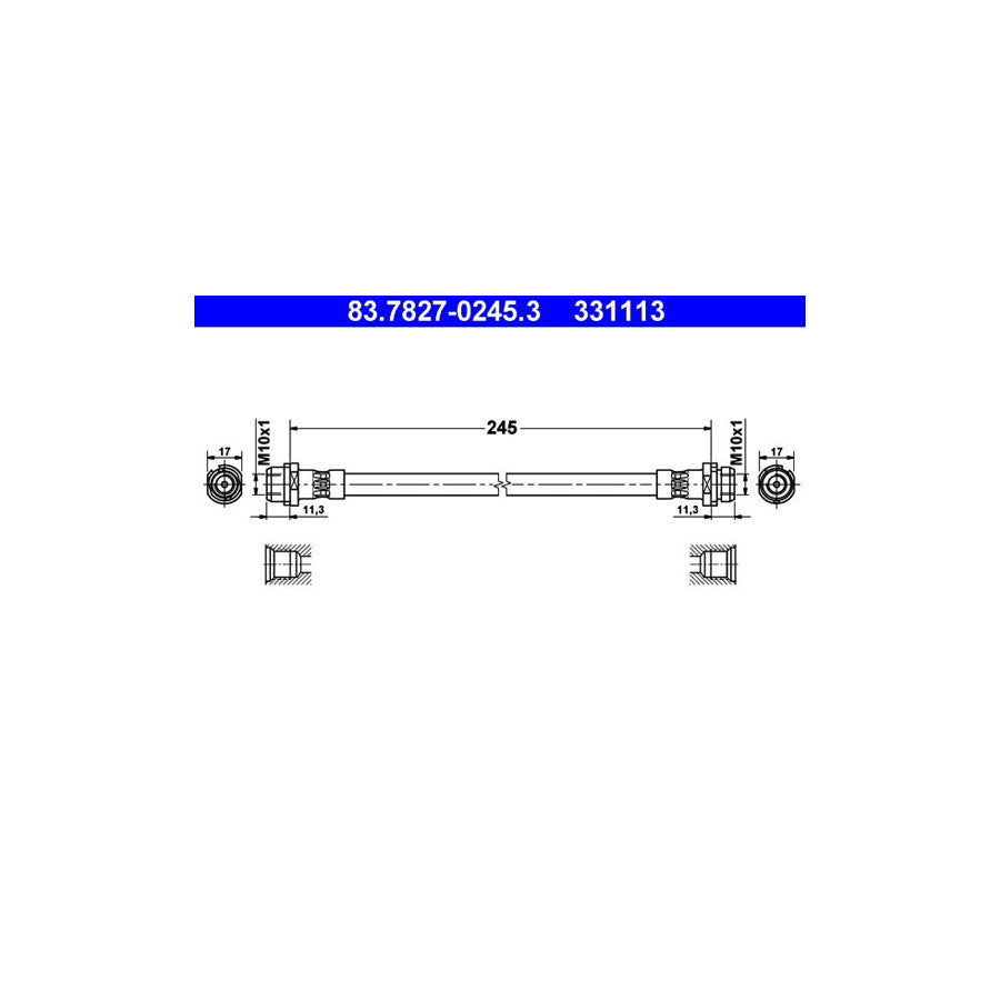 ATE 83 7827 0245 3 Brake Hose 245Mm
