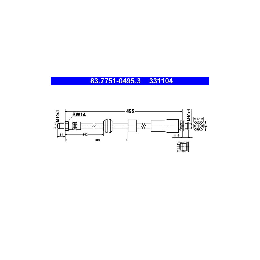 ATE 83 7751 0495 3 Brake Hose for BMW 5 Series 495Mm M10X1