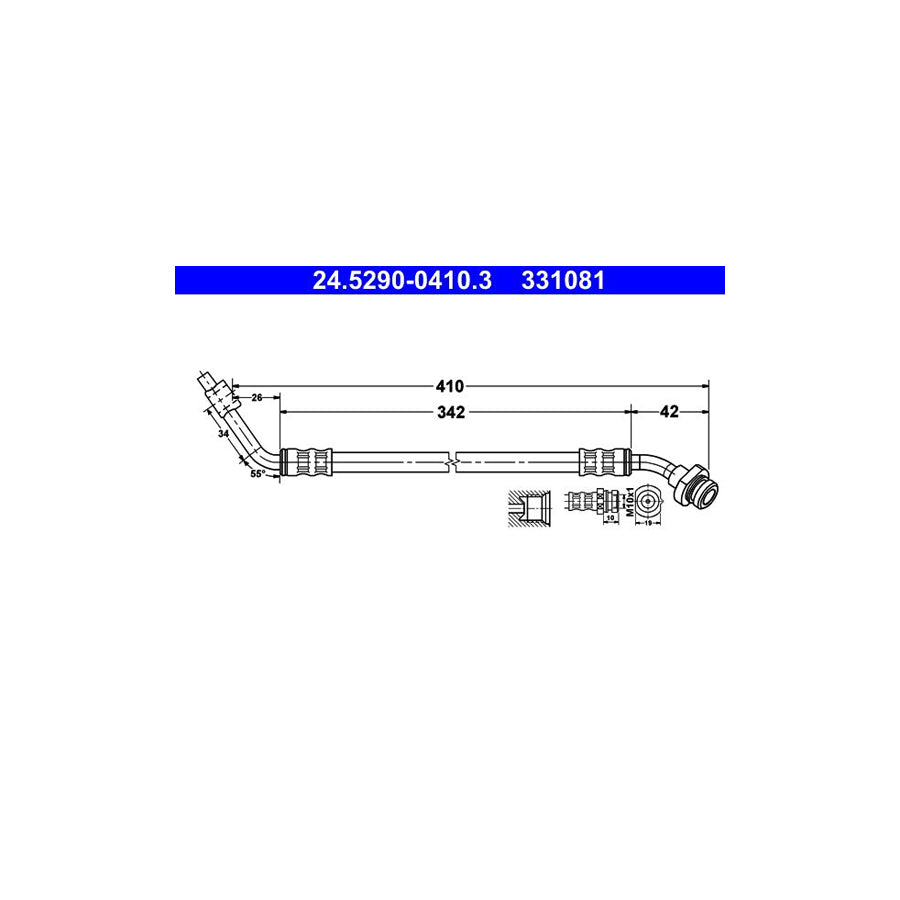 ATE 24 5290 0410 3 Brake Hose for NISSAN Terrano II Off Road R20 410Mm M10X1