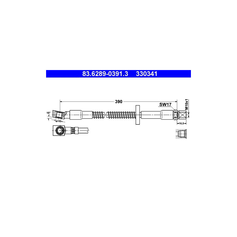 ATE 83 6289 0391 3 Brake Hose for PORSCHE 928 Coupe 390Mm M10X1
