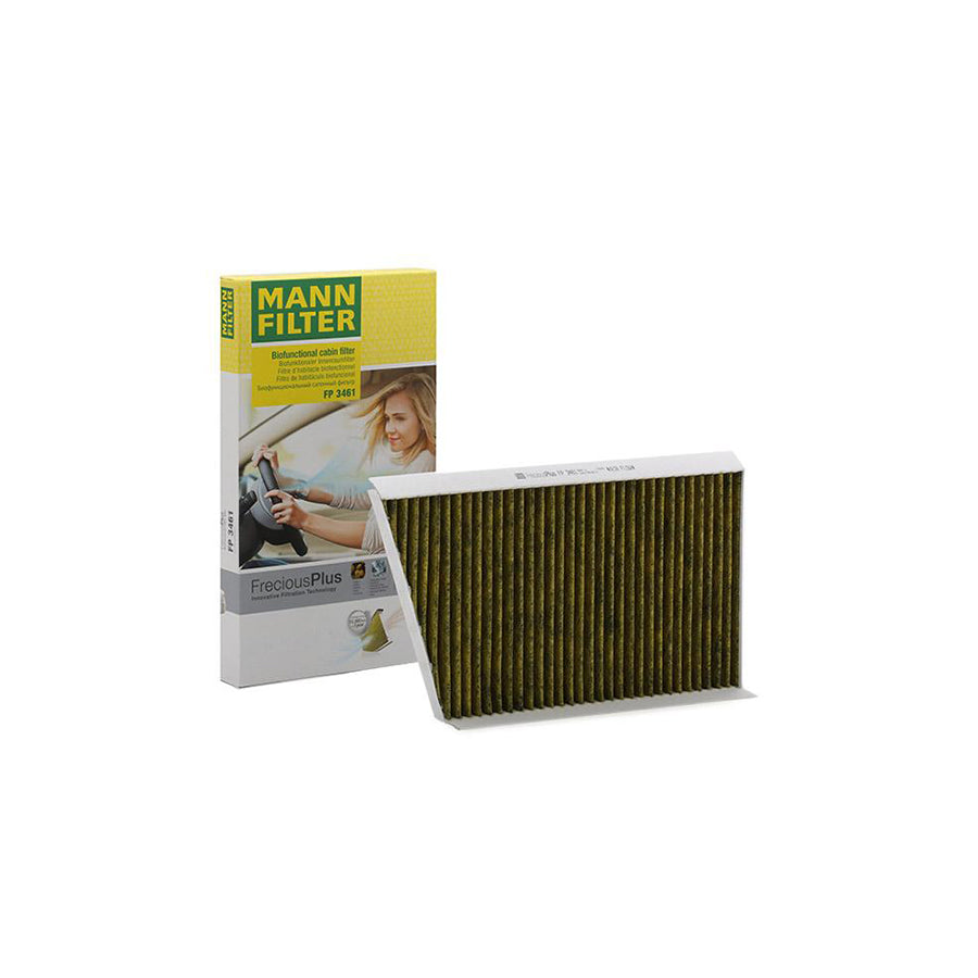 MANN-FILTER FP 3461 Pollen filter Activated Carbon Filter, Activated Carbon Filter with polyphenol, Particulate filter (PM 2.5), with antibacterial action, with fungicidal effect, FreciousPlus