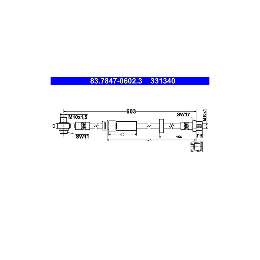 ATE 83 7847 0602 3 Brake Hose 603Mm M10X1