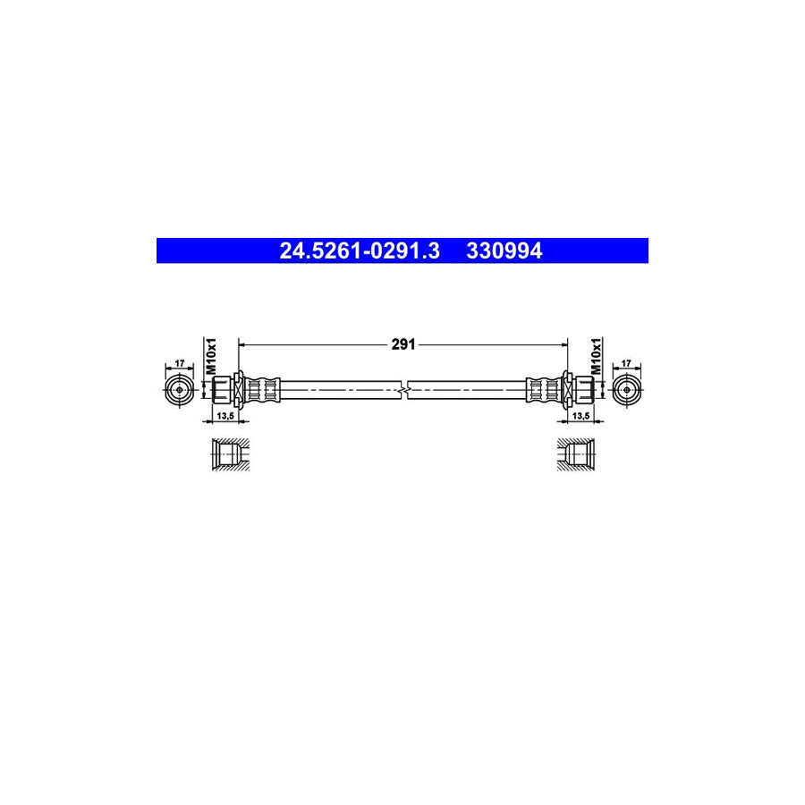 ATE 24 5261 0291 3 Brake Hose 291Mm M10X1