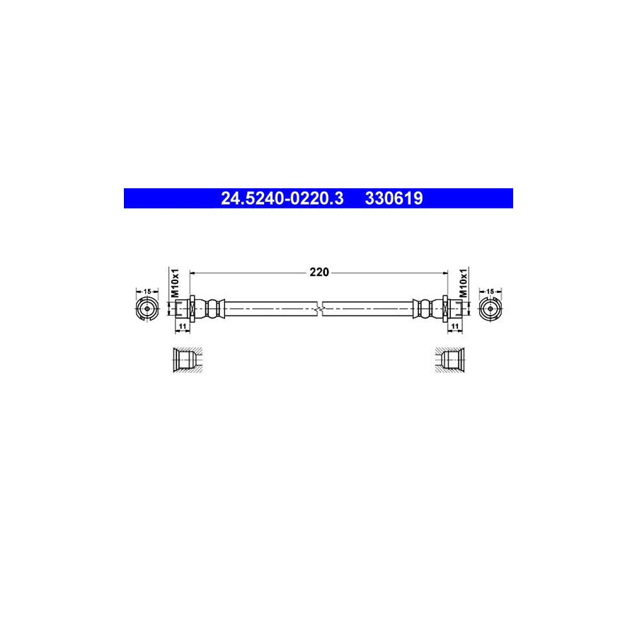 ATE 24 5240 0220 3 Brake Hose 220Mm