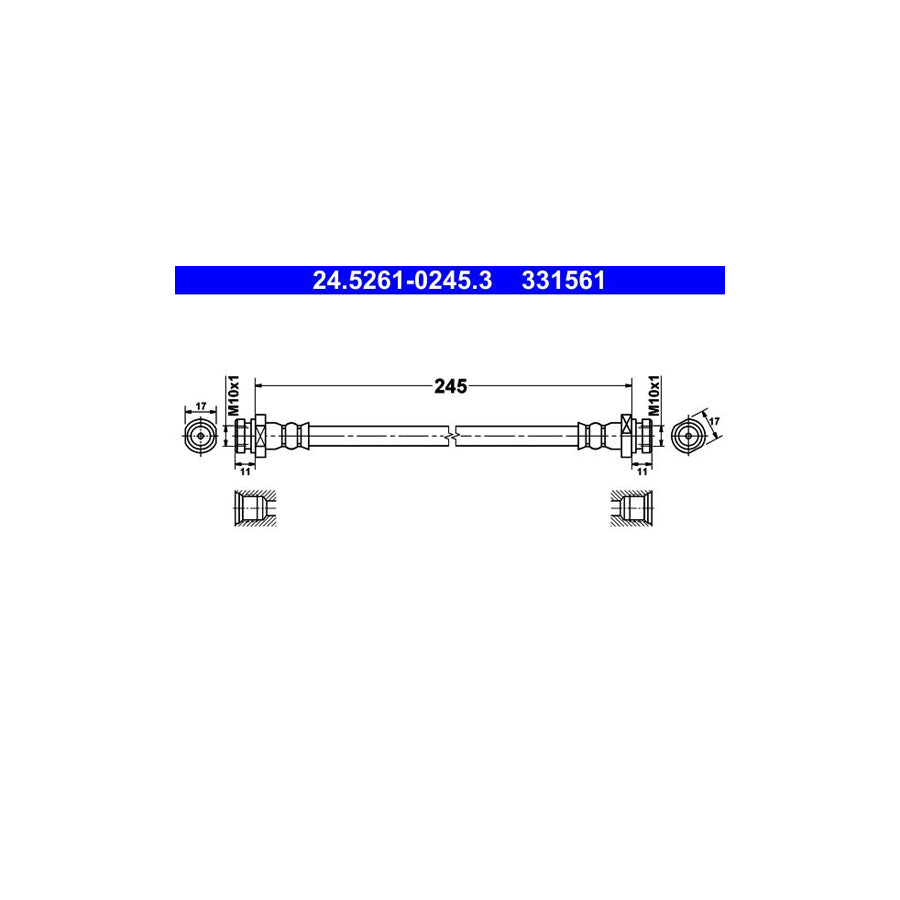 ATE 24 5261 0245 3 Brake Hose for HYUNDAI i10 245Mm M10X1