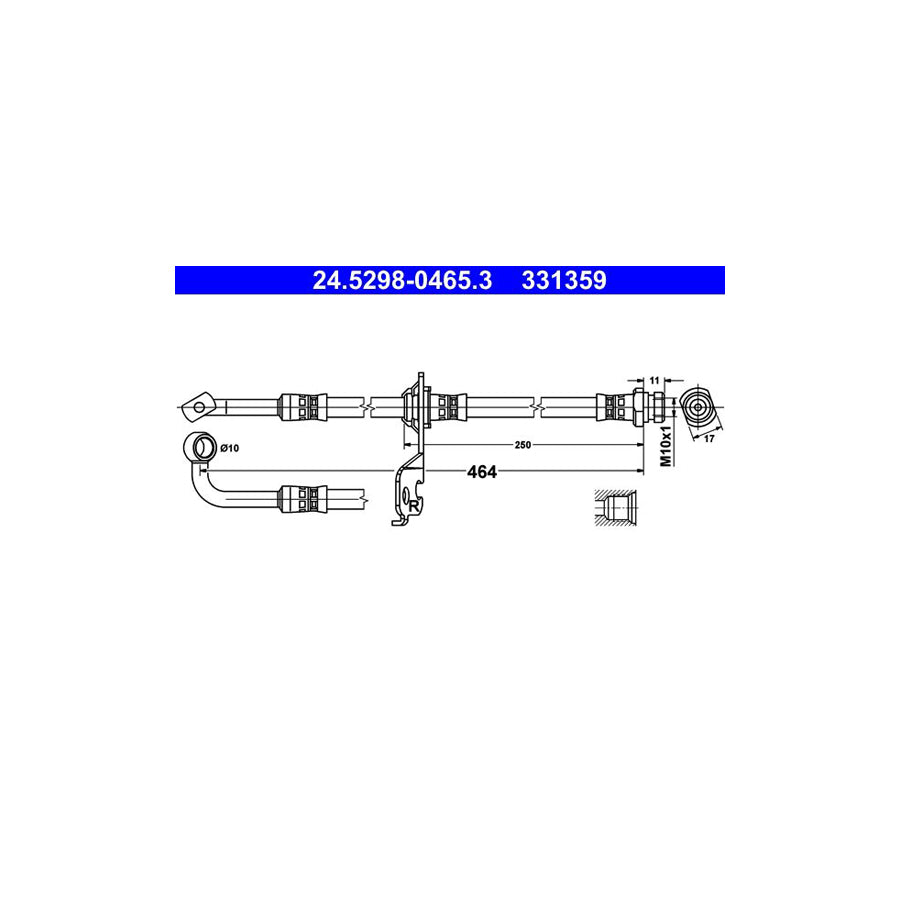 ATE 24 5298 0465 3 Brake Hose for KIA Picanto I SA 464Mm M10X1