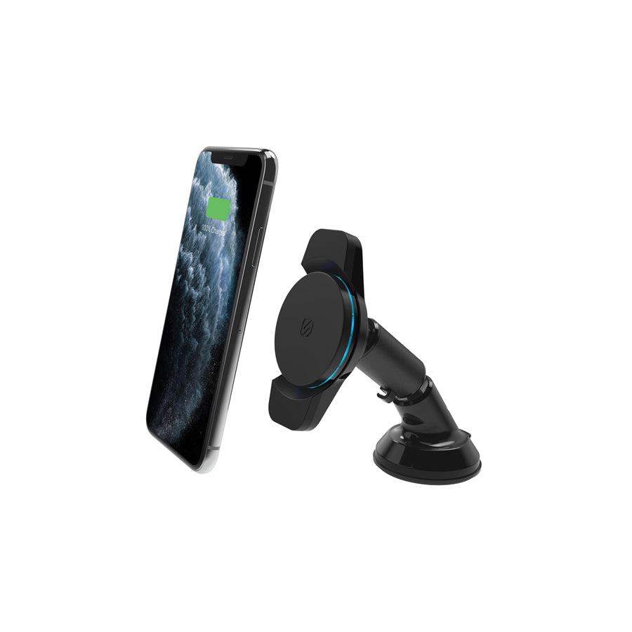 SCOSCHE MagicMount, Charge3, Double Pivot 8084 Car phone holder with ball joint, with wireless charger, windscreen, Magnetic, with USB plug (type C), universal 360?