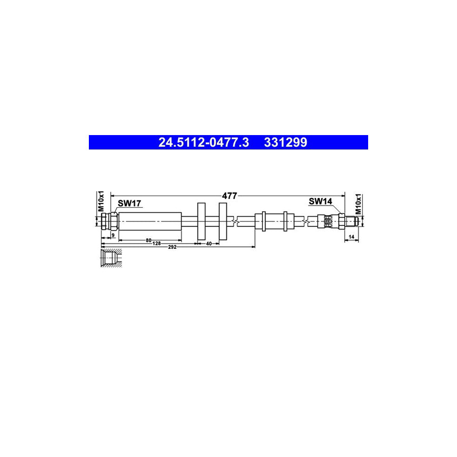 ATE 24 5112 0477 3 Brake Hose 477Mm M10X1