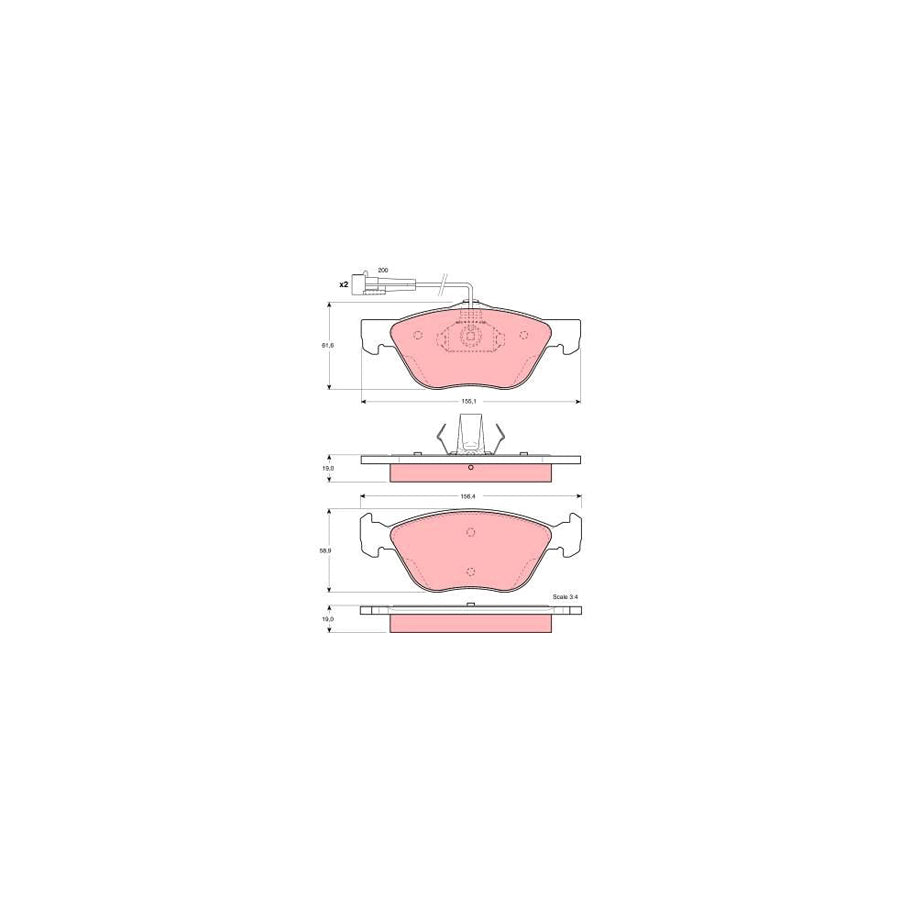TRW Gdb1338 Brake Pad Set Incl Wear Warning Contact