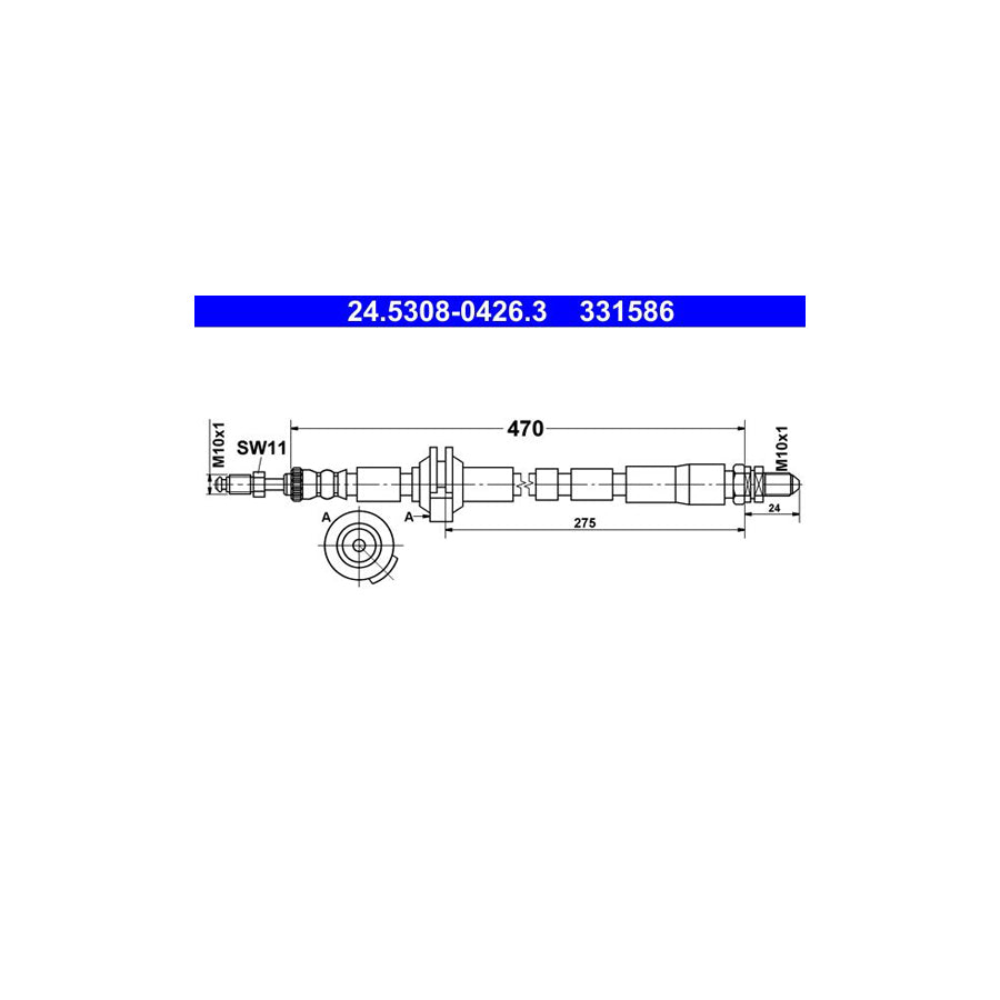ATE 24 5308 0426 3 Brake Hose for FORD KA Hatchback RB 470Mm
