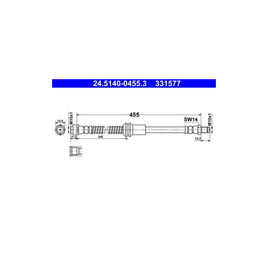 ATE 24 5140 0455 3 Brake Hose 455Mm M10X1
