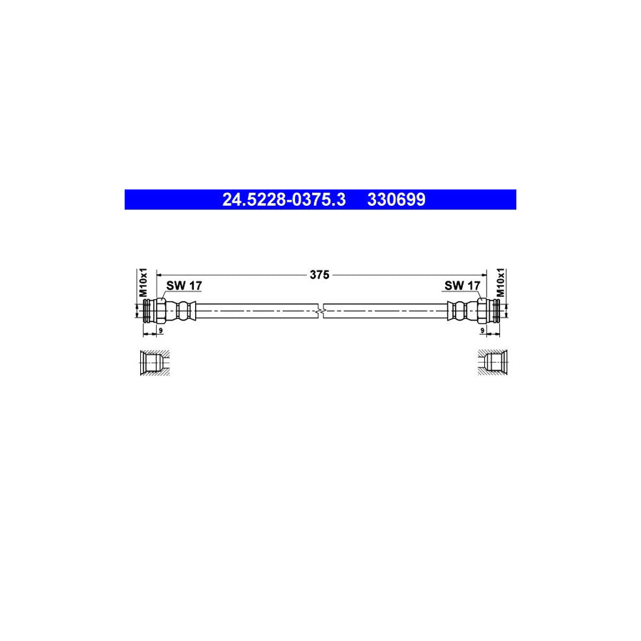 ATE 24 5228 0375 3 Brake Hose for FIAT STRADA 375Mm