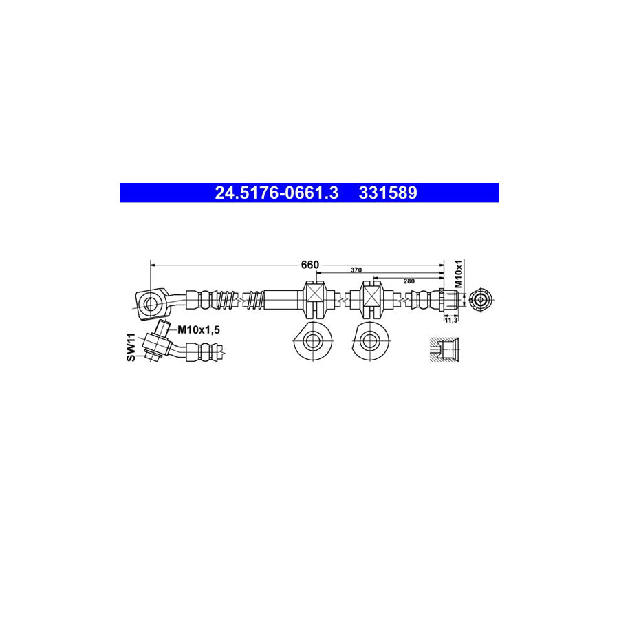 ATE 24 5176 0661 3 Brake Hose 660Mm M10X1