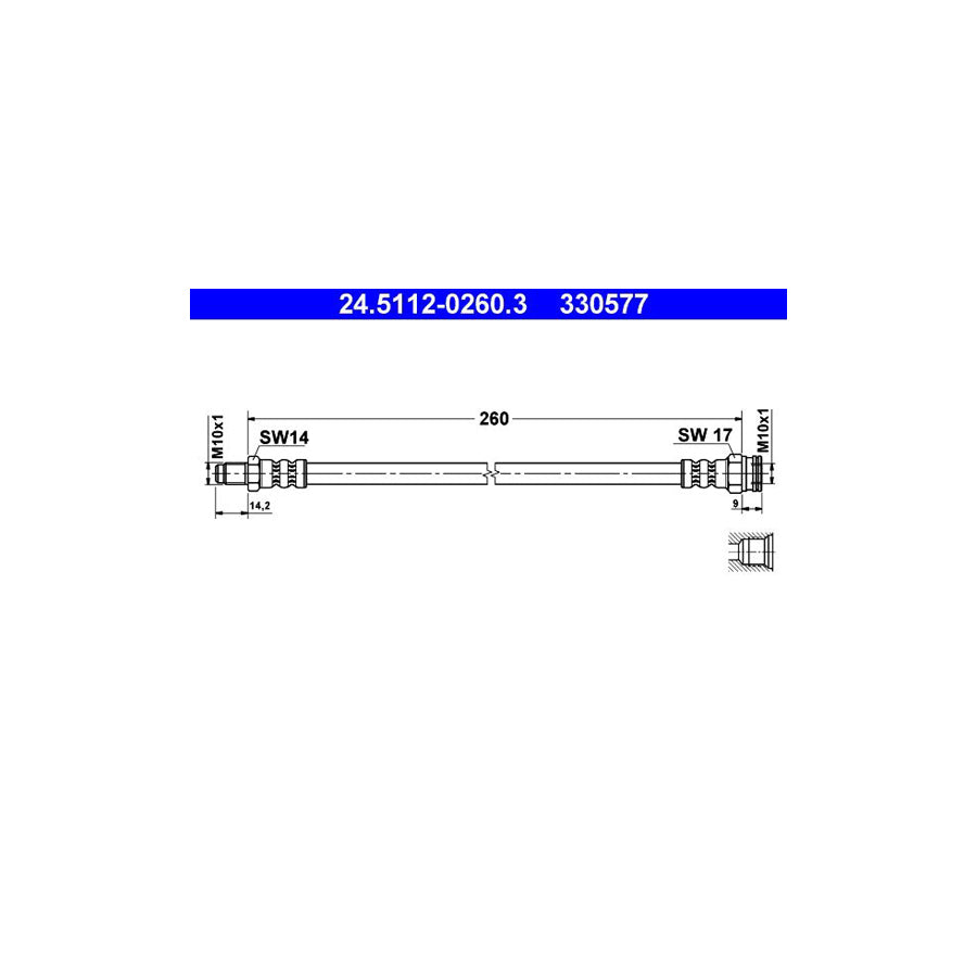 ATE 24 5112 0260 3 Brake Hose 260Mm M10X1