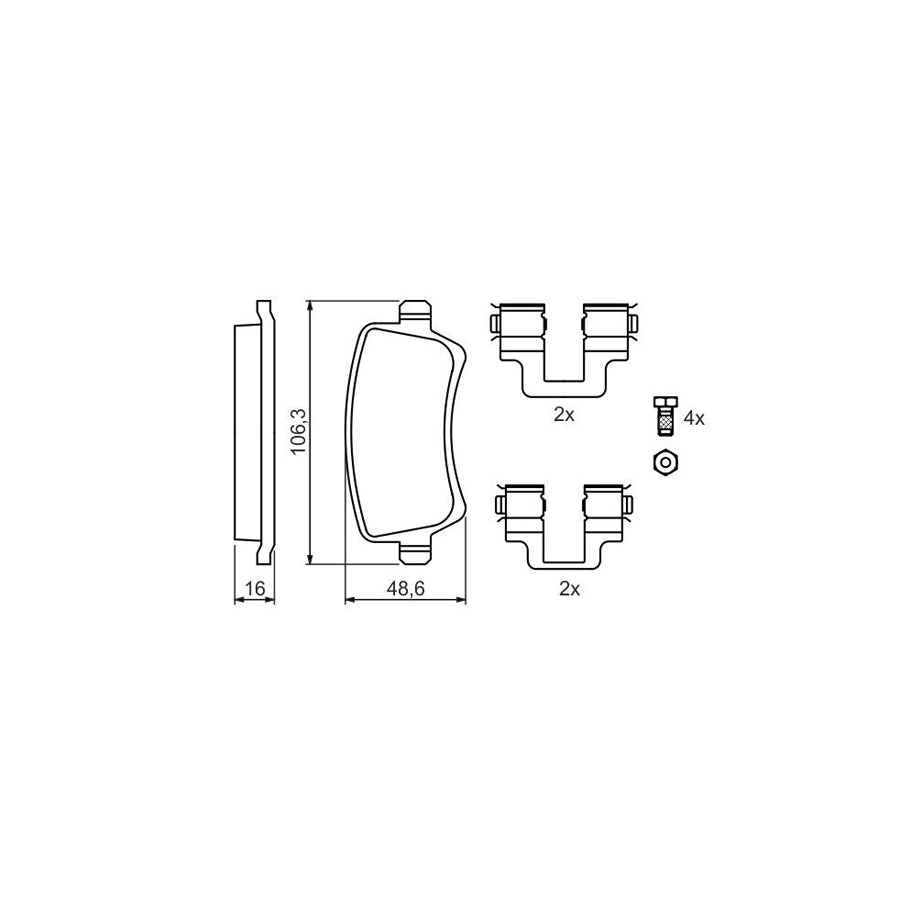 Bosch 0986494175 Brake Pad Set With Bolts Screws With Mounting Manual With Accessories BP1086