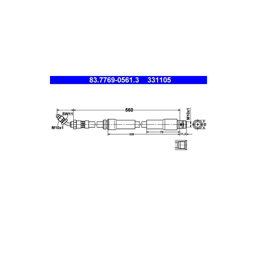 ATE 83 7769 0561 3 Brake Hose for AUDI TT 560Mm M10X1