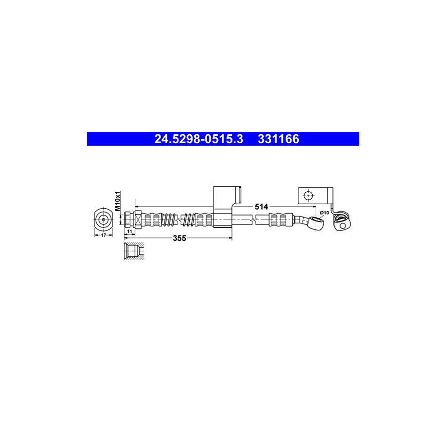 ATE 24 5298 0515 3 Brake Hose for HYUNDAI Matrix FC 514Mm M10X1
