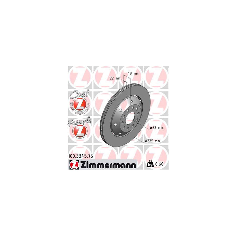 ZIMmERMANN FORMULA Z COAT Z 100 3345 75 Brake Disc for AUDI A6 Two piece brake disc Vented Coated Alloyed High carbon
