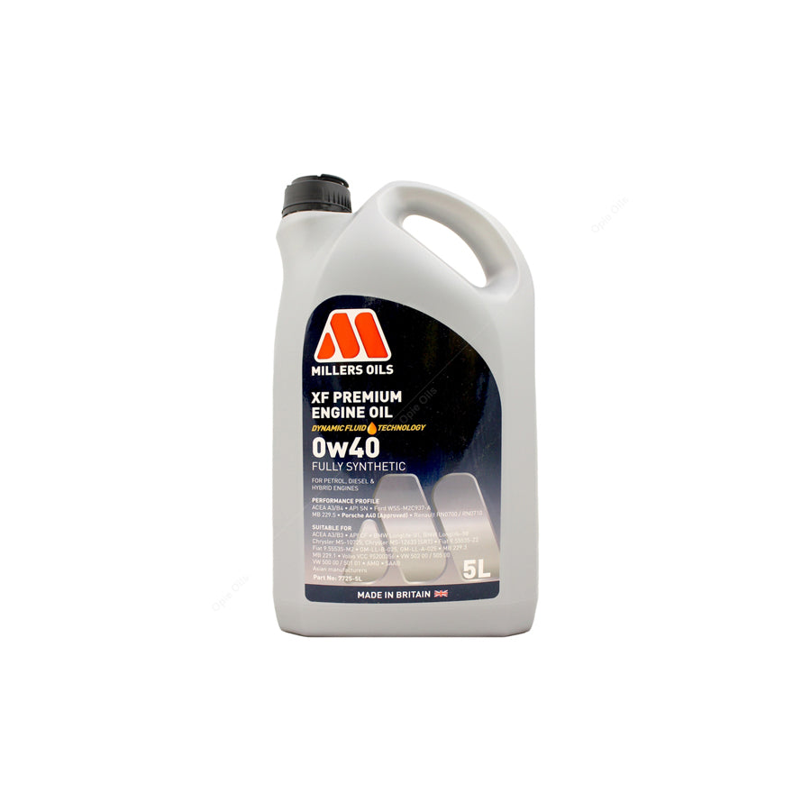 Millers Oils XF Premium 0W-40 Fully Synthetic Engine Oil 5l