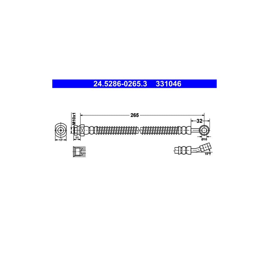 ATE 24 5286 0265 3 Brake Hose 265Mm M10X1