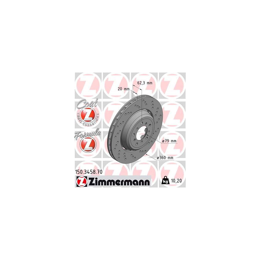ZIMmERMANN FORMULA Z COAT Z 150 3458 70 Brake Disc Perforated Two piece brake disc Vented Coated Alloyed High carbon