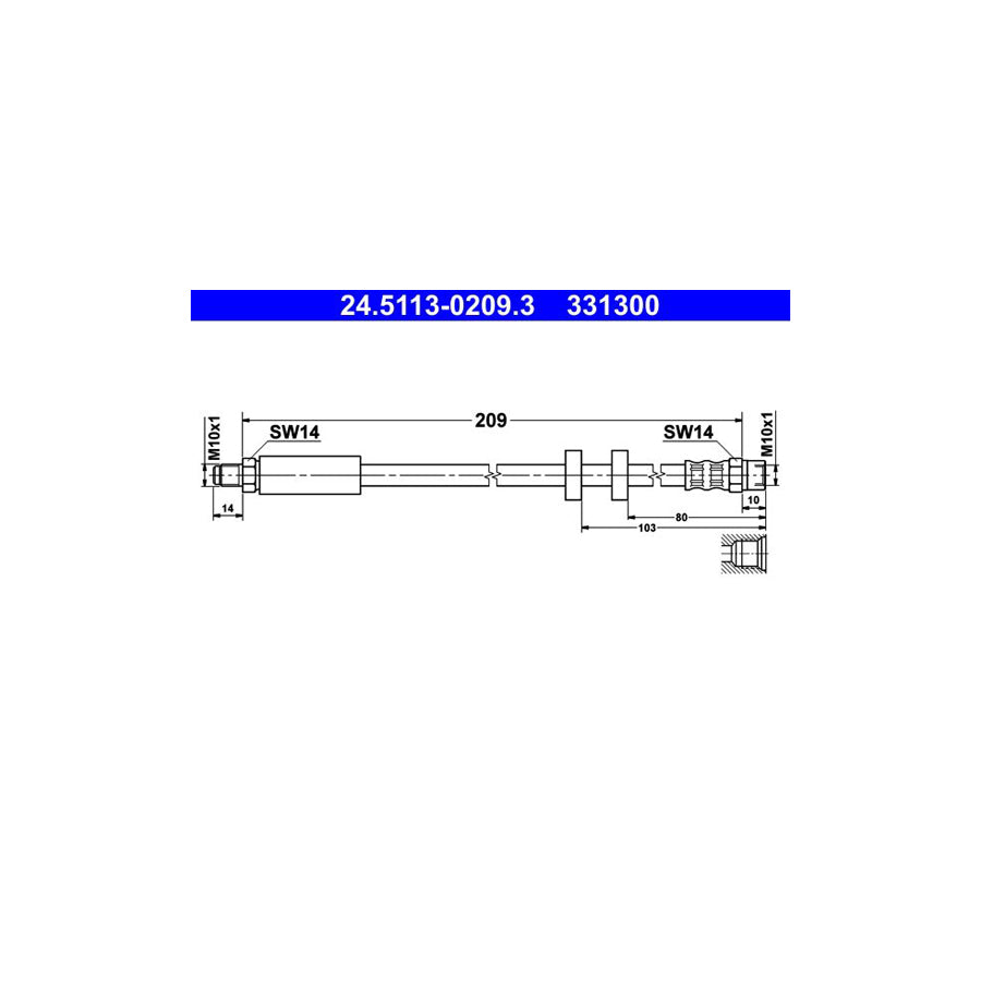 ATE 24 5113 0209 3 Brake Hose 209Mm M10X1