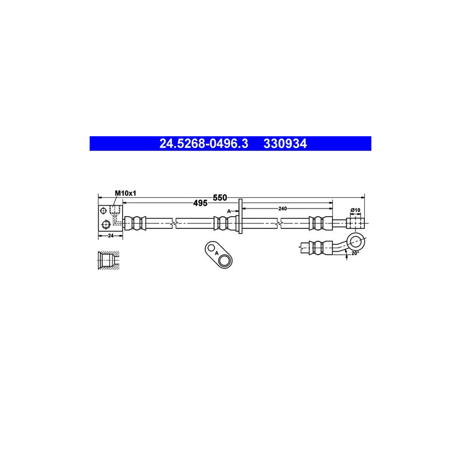 ATE 24 5268 0496 3 Brake Hose 495Mm M10X1