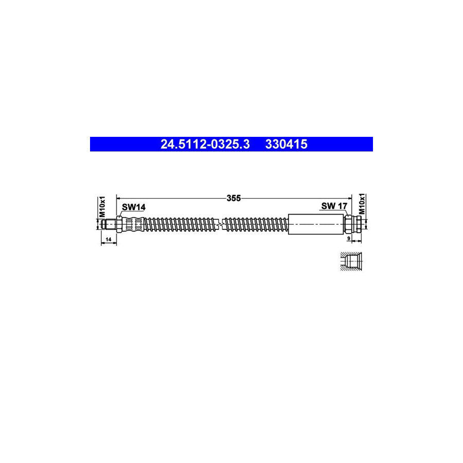ATE 24 5112 0325 3 Brake Hose 355Mm M10X1