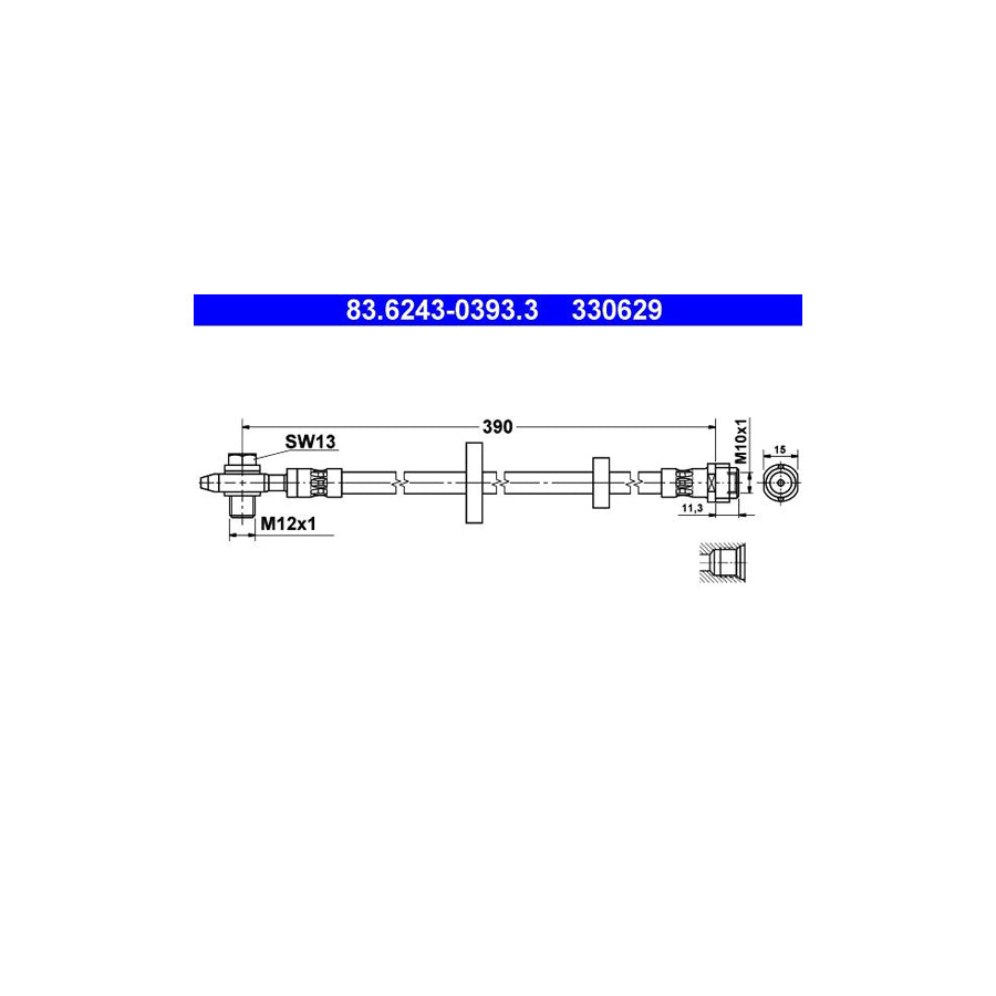 ATE 83 6243 0393 3 Brake Hose for VW Lupo Lupo 3L 6X1 6E1 390Mm M10X1