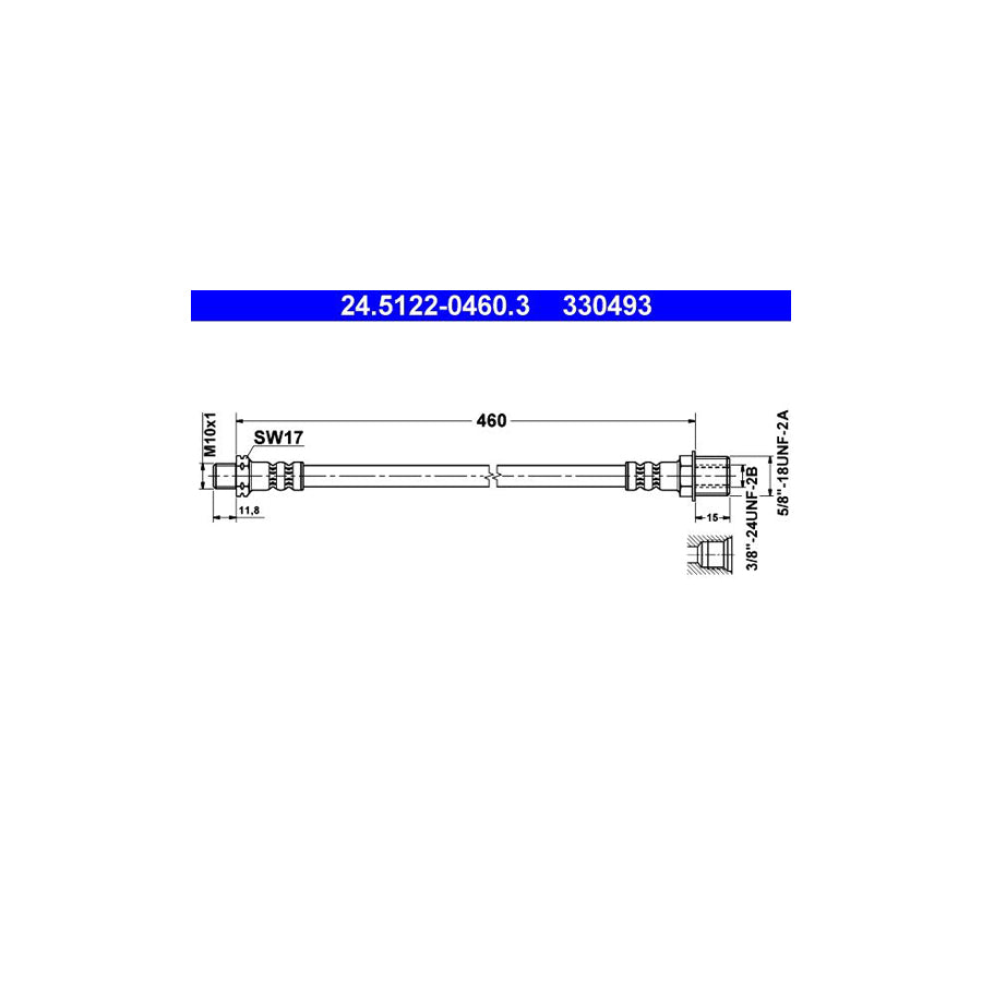 ATE 24 5122 0460 3 Brake Hose 460Mm