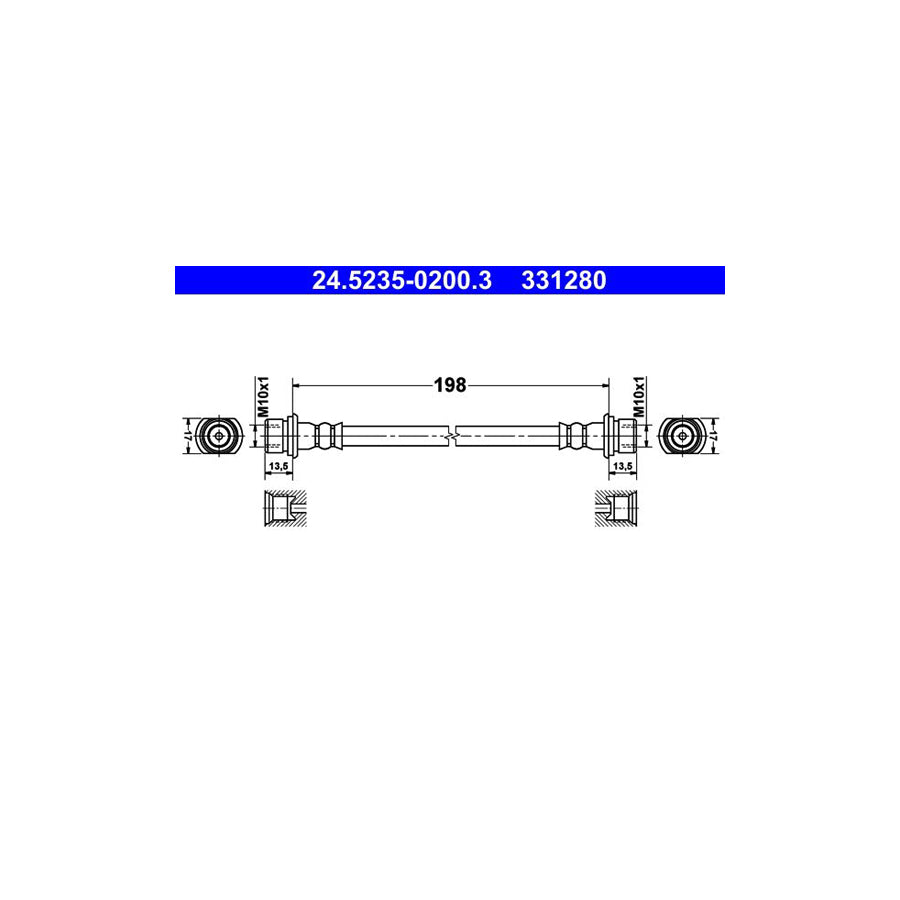 ATE 24 5235 0200 3 Brake Hose 198Mm