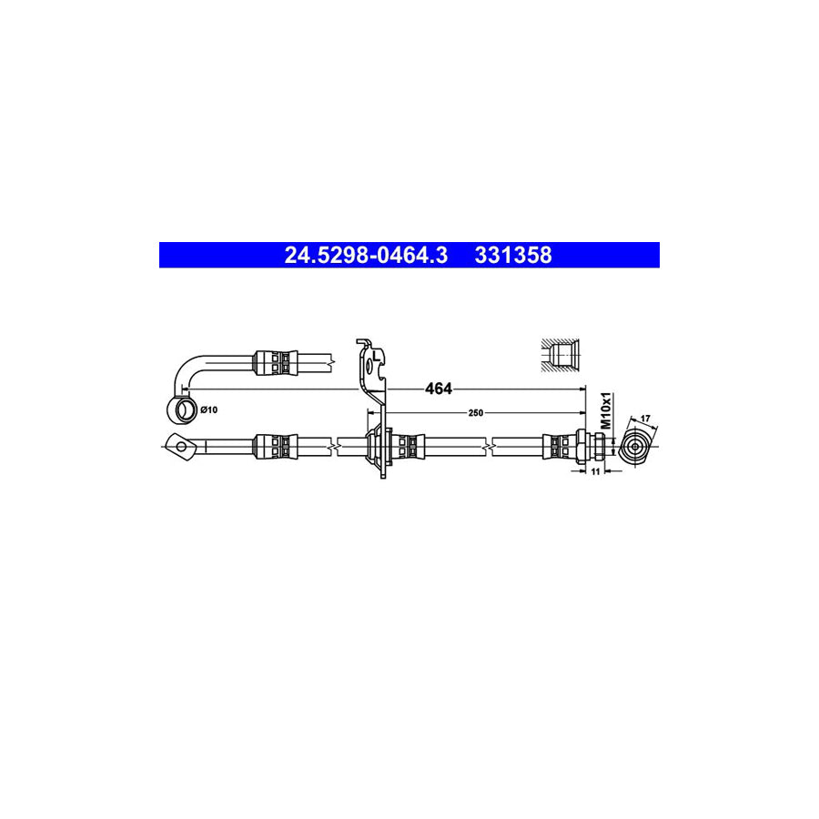 ATE 24 5298 0464 3 Brake Hose for KIA Picanto I SA 464Mm M10X1