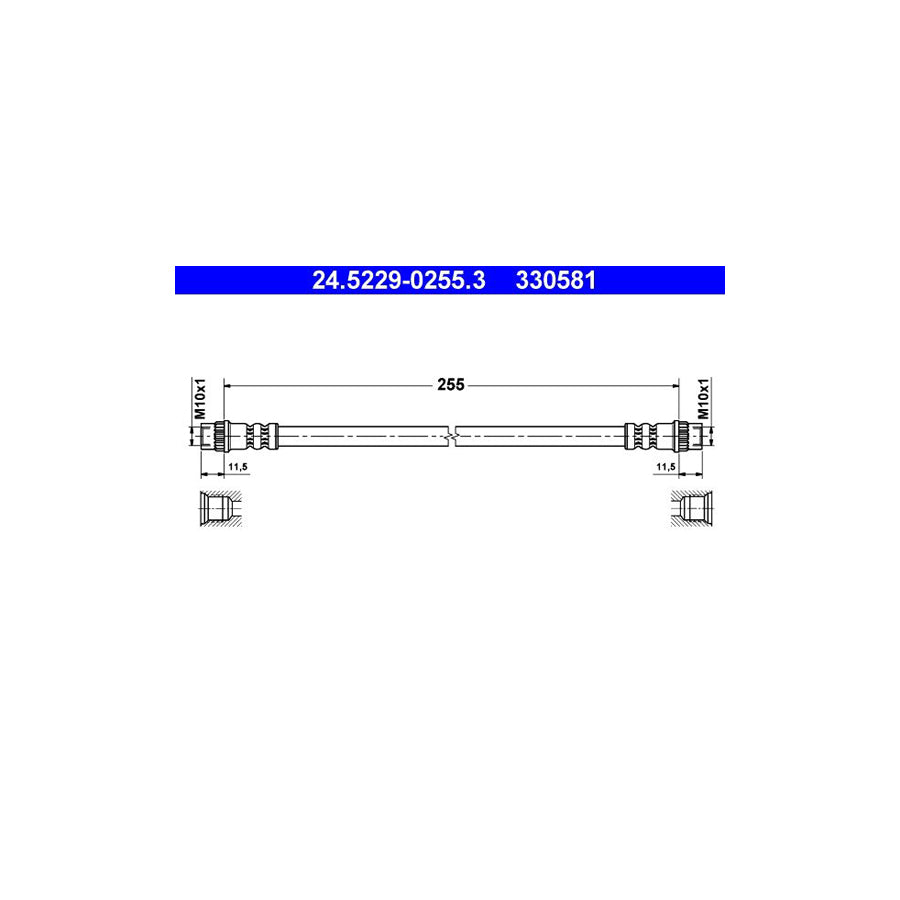 ATE 24 5229 0255 3 Brake Hose 255Mm