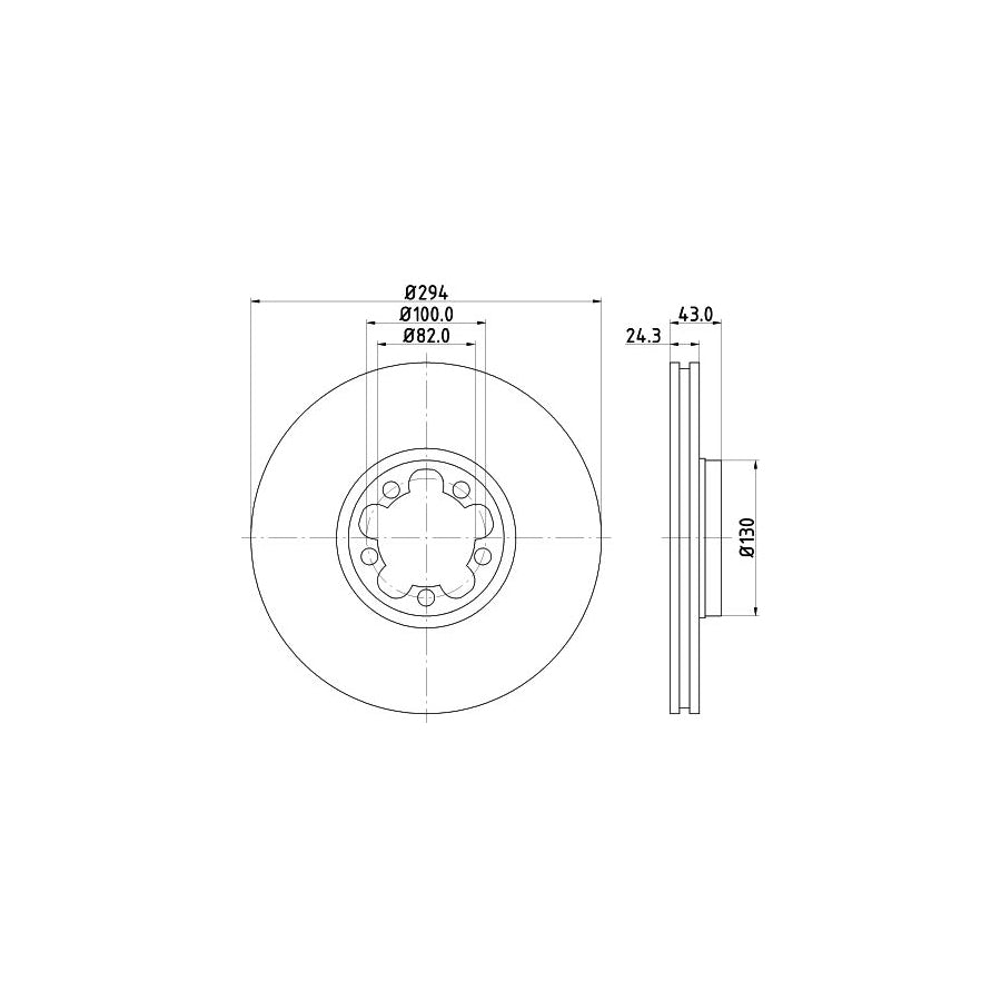 HELLA PRO 8DD 355 107 311 Brake Disc for FORD TRANSIT Internally Vented Coated without wheel hub without wheel studs