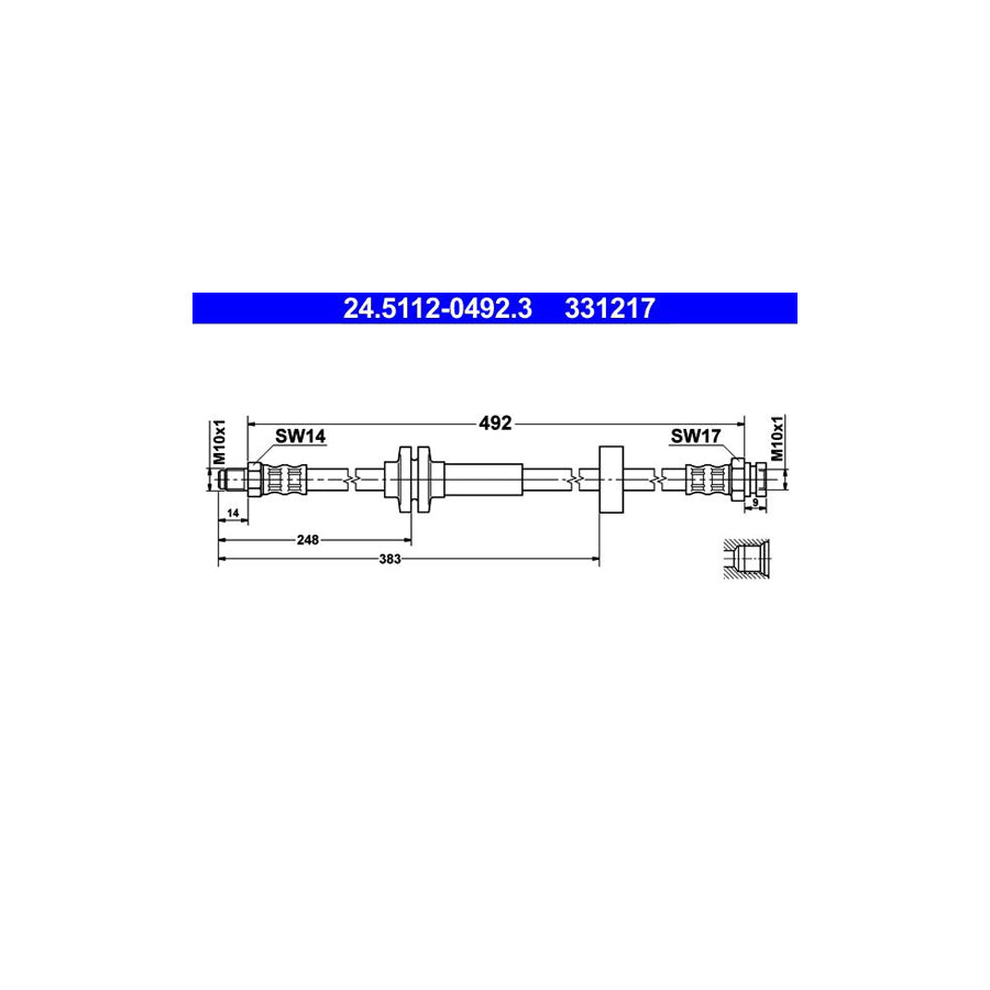 ATE 24 5112 0492 3 Brake Hose 492Mm M10X1
