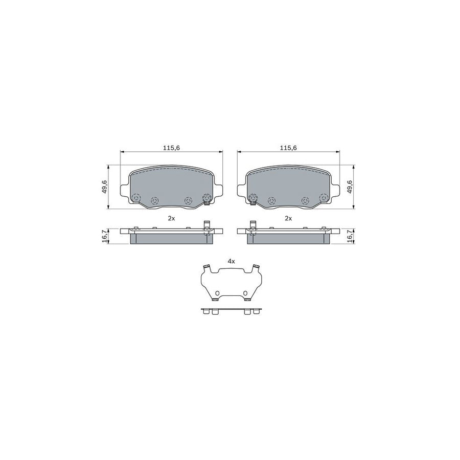 Bosch 0986424961 Brake Pad Set For Jeep Cherokee V Kl With Acoustic Wear Warning With Anti Squeak Plate With Mounting Manual BP2578