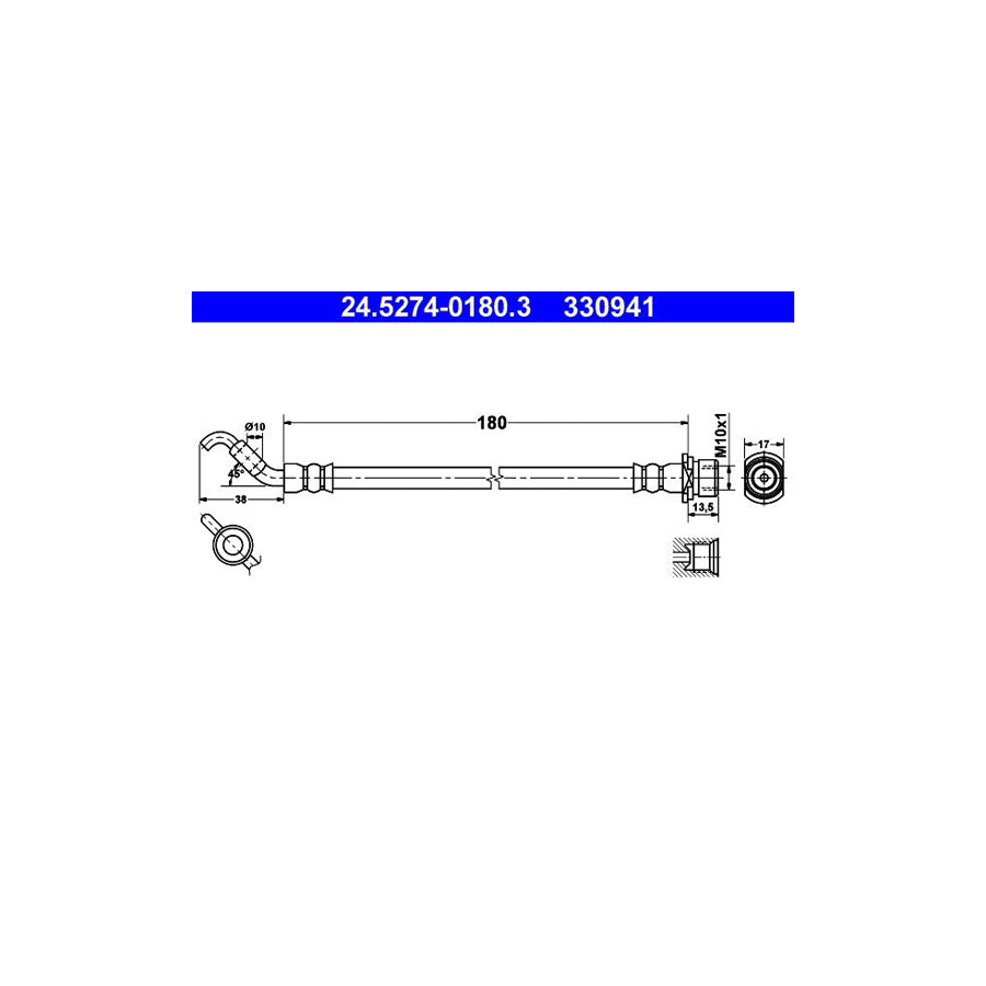 ATE 24 5274 0180 3 Brake Hose 180Mm M10X1
