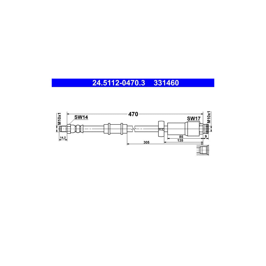 ATE 24 5112 0470 3 Brake Hose 470Mm M10X1