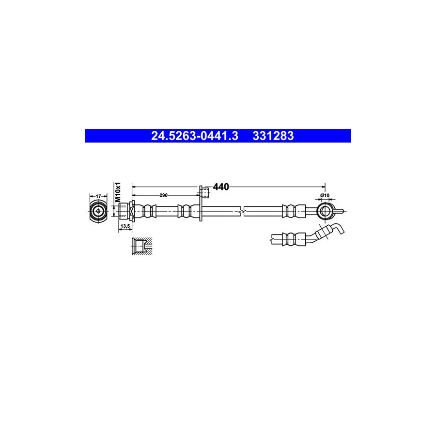 ATE 24 5263 0441 3 Brake Hose for TOYOTA Yaris I Hatchback P1 440Mm M10X1